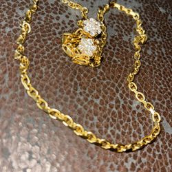 18k Necklace 45g And 14k Diamond Earring