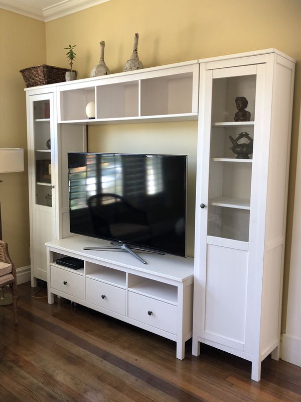 IKEA Hemnes White entertainment center w/glass Cabinets for Sale in ...