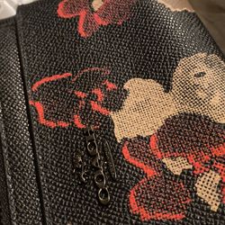 Coach Black 90s Red And Brown Flower Print Wristlet 