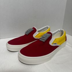 Custom Vans  Classic Slip-On Red Yellow Colorblock Grey Legos Removable M:9 W:10.5