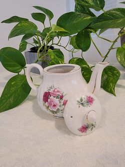 Victorian Rose Porcelain Teapot with Gold Trim