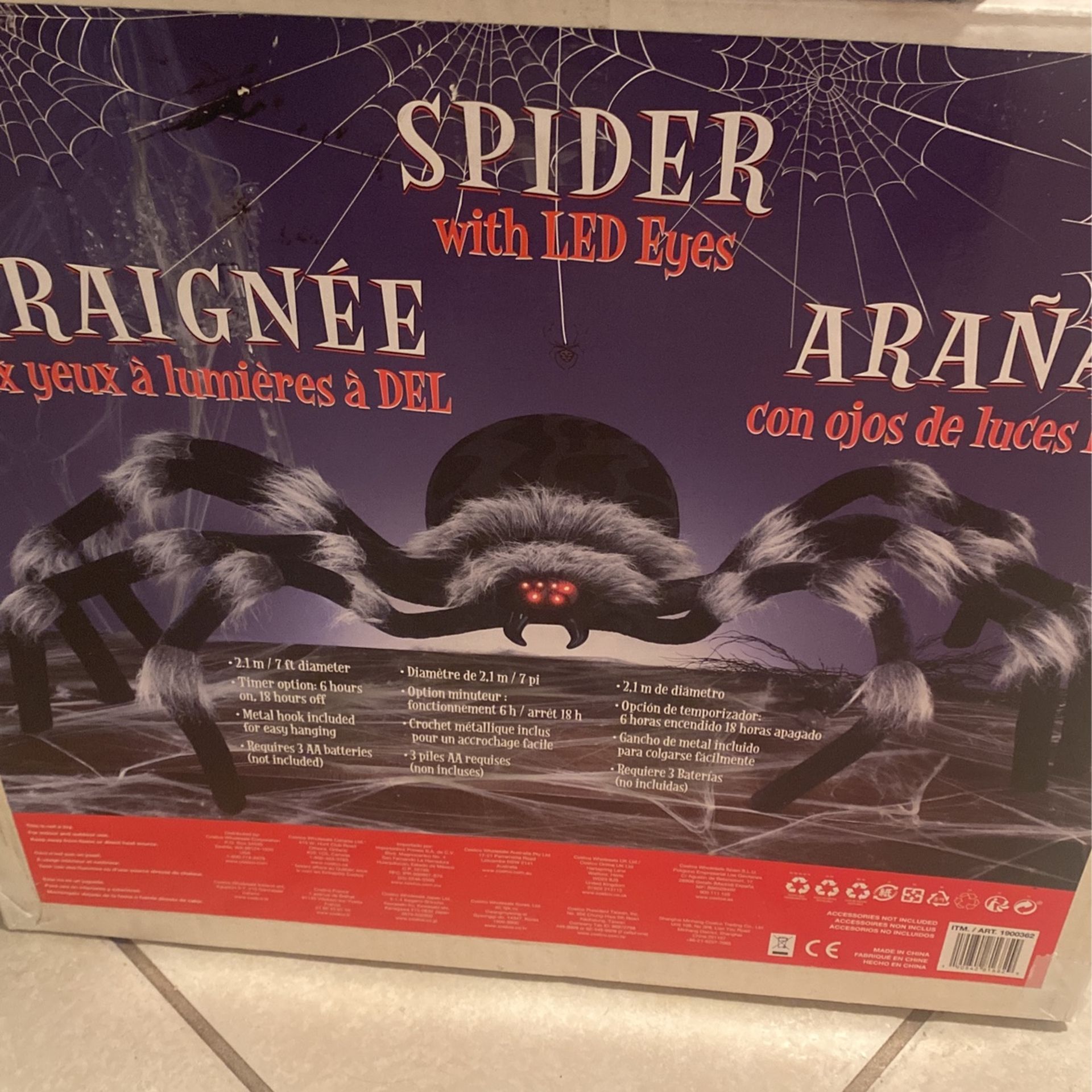 Halloween 7ft Spider With Led Lights