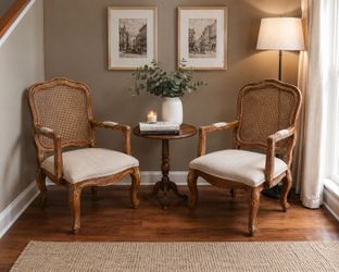 French Country Cane Back Accent Chairs (Pair)