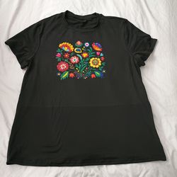 WOMENS SIZE 2X BLACK COLOR FLORAL SHIRT