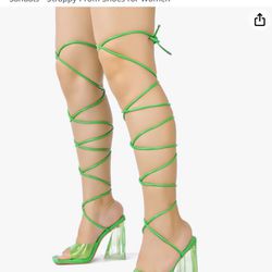 Cape Robbin Swag Women's Lace-up Heels for Women Sexy - Women Heels with Square Open Toe - Tie Up Clear Heels Heeled Sandals - Strappy Prom Shoes for 