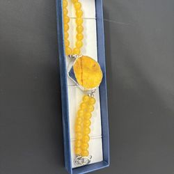 Raw Gemstone Bracelet And Buffalo Coin Earrings 