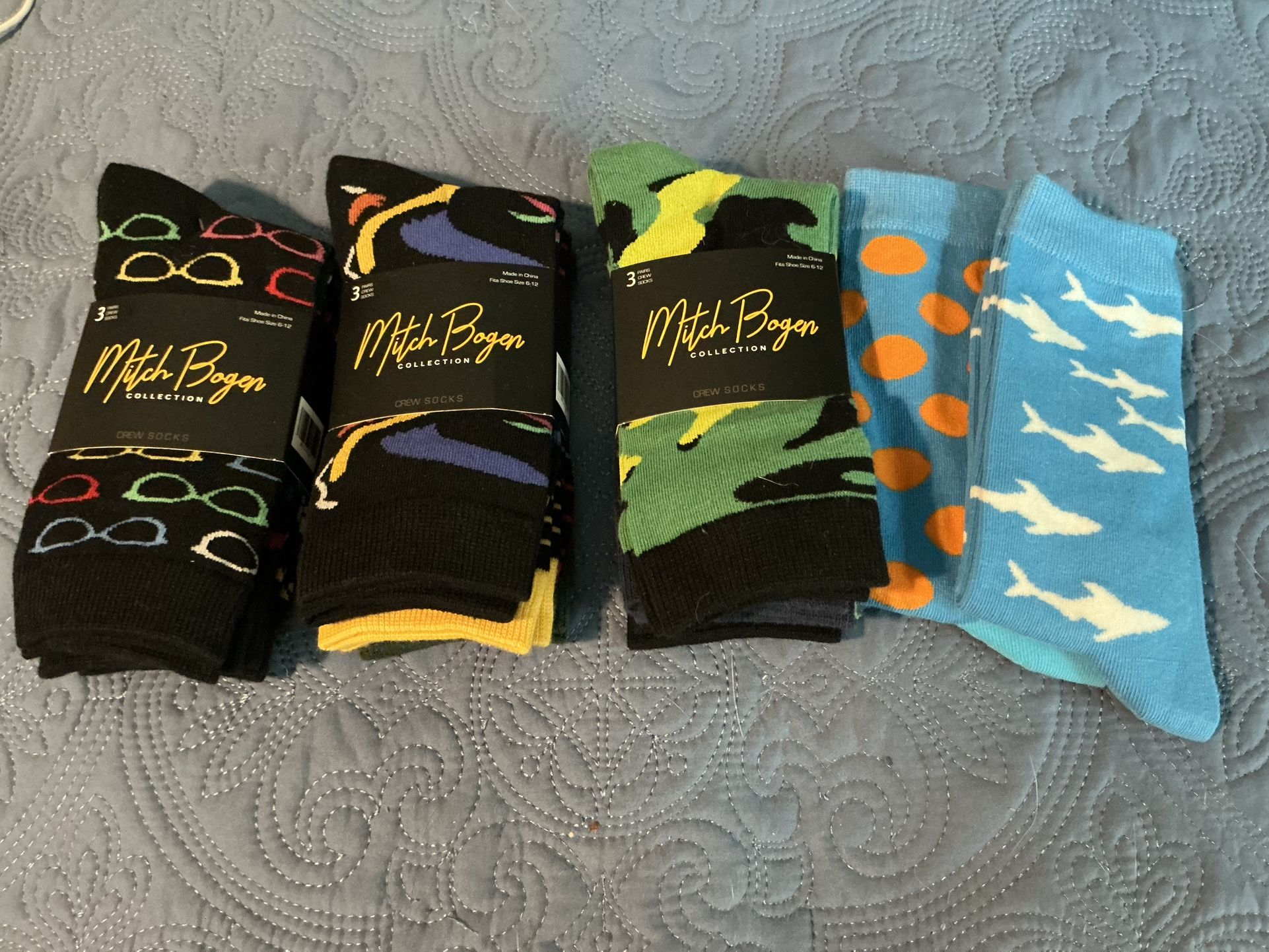 Men’s Fun Patterned Socks Lot – Mitch Bogen Collection – 11 Pairs Total (New)