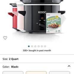 KOOC Small Slow Cooker, 2-Quart, Free Liners Included for Easy Clean-up,  Upgraded Ceramic Pot, Adjustable Temp, Nutrient Loss Reduction, Stainless  Steel, Black, Round