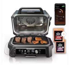 Woodfire Pro Connect Premium XL Outdoor Electric Grill and Smoker in Blue with Air Fryer and 2 Built-In Thermometers