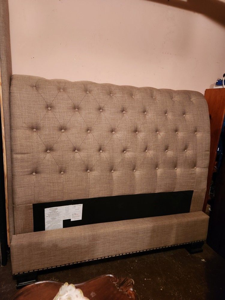 STANDART Furniture Upholstered Button Tufted Nailhead Trim Sleigh Bed,- Queen
Size