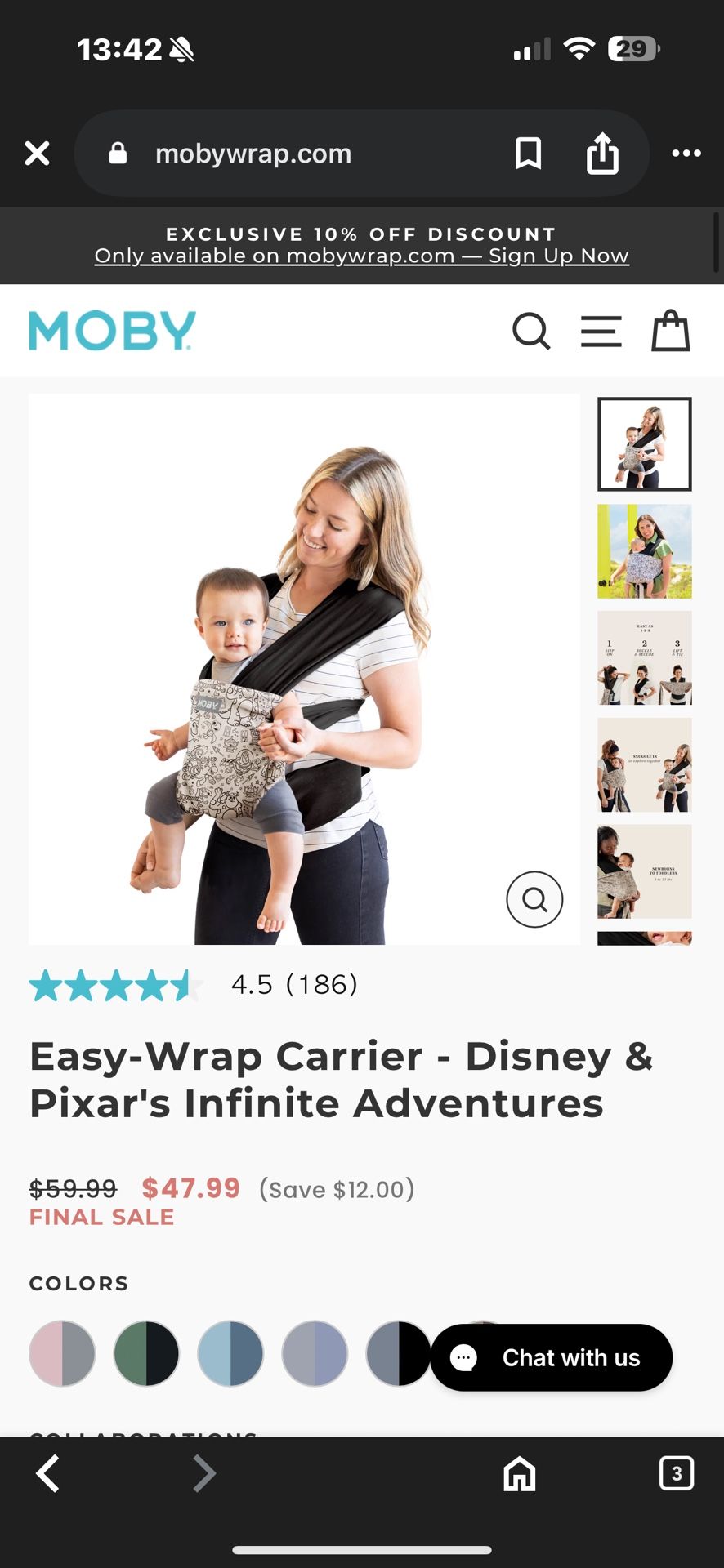 Moby Easy Wrap Disney Pixar Baby Carrier.