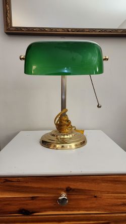 Vintage Green Glass & Brass Bankers Lamp ($125)