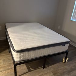 Full Size Mattress And Metal Bed Frame , 4 Door Dresser/ Tv Stand