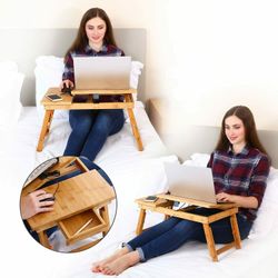 Laptop Desk Newvante Table Adjustable 100% Bamboo Foldable Breakfast Serving Be | NEW
