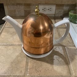 Vintage Baker Hart & Stuart Ceramic Teapot With Solid Copper Top