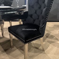 Black Velvet Chairs W/ Metal Legs Set Of 2 Brand New In Box 