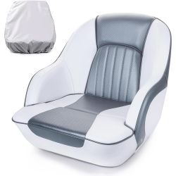 NORTHCAPTAIN Pontoon Boat Seat Captain Bucket Seat with Boat Seat Cover,White/Charcoal