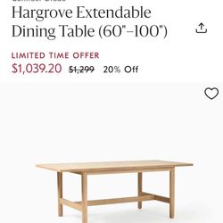West Elm Hargrove Extendable Dining Table With Matching 4 Chairs 