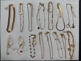 NEW 15 Gold-Tone Anklets Bundle for Women or Girls - All Adjustable