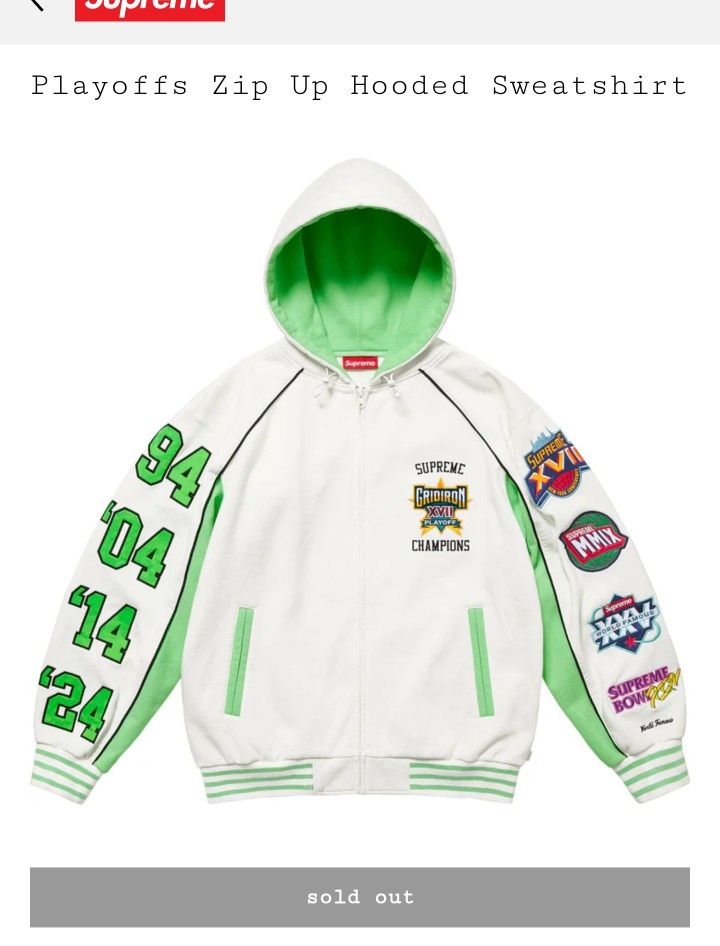 SUPREME PLAYOFFS ZIP UP
HOODIE SZ XL SS25 WHITE THIS IS
THE SLEEPER HIT!!
