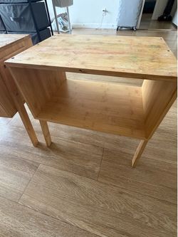 Set of 2 Wooden Bamboo Side Tables / Stackable Nightstands