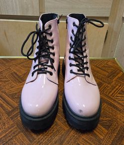 Light pink, black platform combat boots