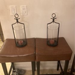 Wrought Iron And Glsss Candle Votive Holders 