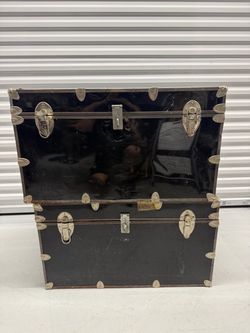 Vintage Black Metal Steamer Trunks Set of 2