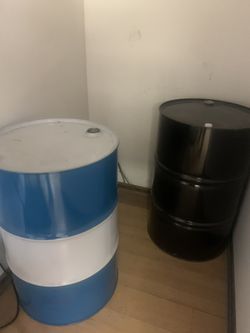 Empty drums used to make bbq grill