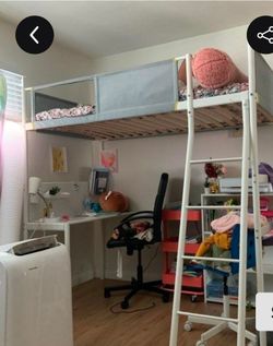 Loft bed frame with desk top, white/light gray, Twin