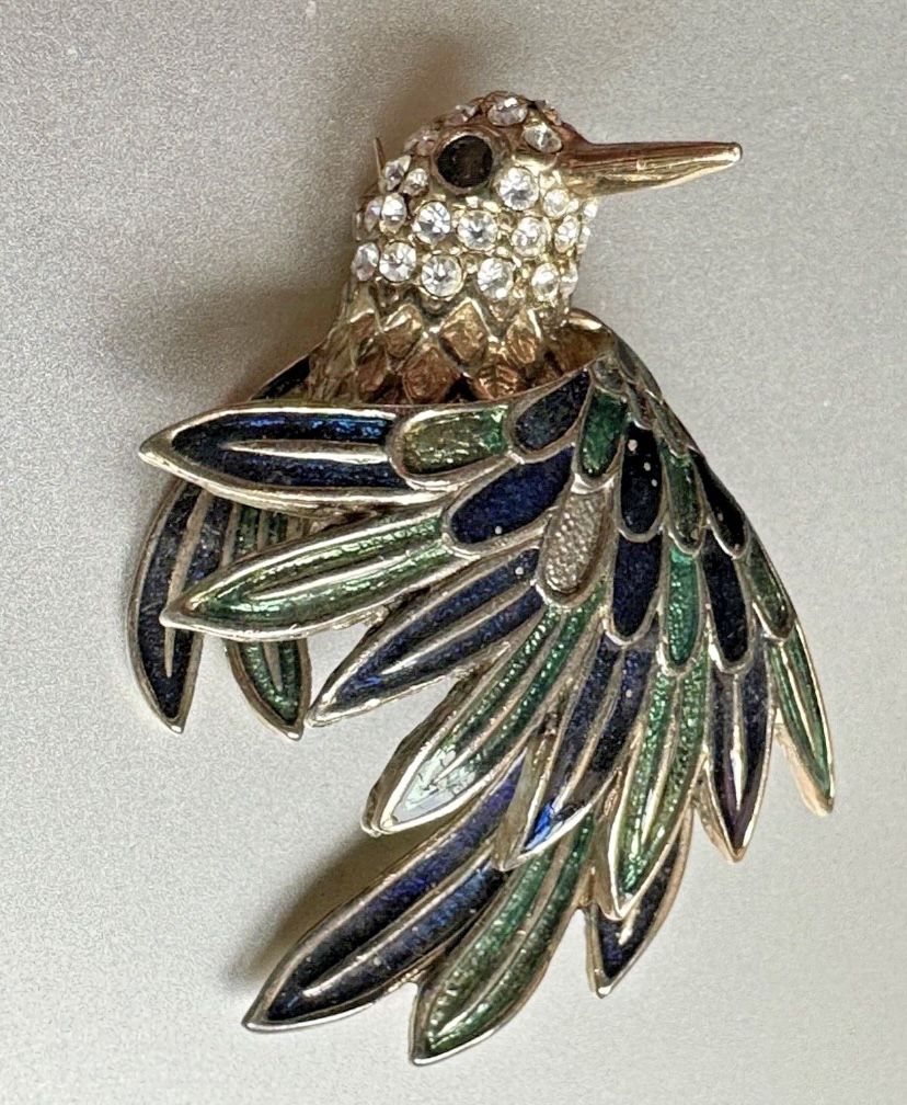 Gorgeous D'Orlan Bird Rhinestone Brooch Enameled Vintage 2.10”