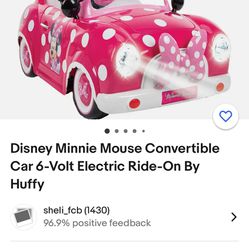 Disney Minnie Mouse Convertible Car 6-Volt Electric Ride-On By Huffy