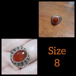 Silver Plated Amber Bead Ring Size 8