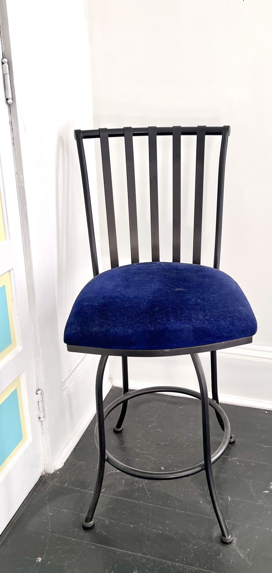 Retro Blue Suede Stool