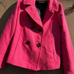 Vintage Merona Pea Coat Wool Blend Pea Coat Jacket Hot Pink 2XL