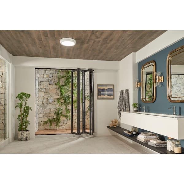 Roomside Series Decorative White 80 CFM Ceiling Bathroom Exhaust Fan with Round LED Panel and Beveled Frame ENERGY STAR