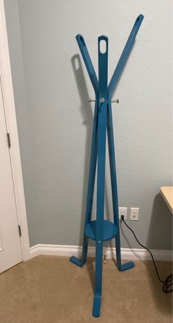 Wood Coat Rack Stand with Shelf & Hooks – Blue