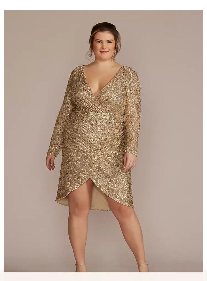 DB Studio Long Sleeve Sequin Wrap Style Dress Sz 18