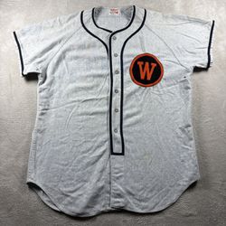 True Vintage Minor League Game Used ‘W’ Flannel Jersey Men’s Size 46 Gray 60s#4A