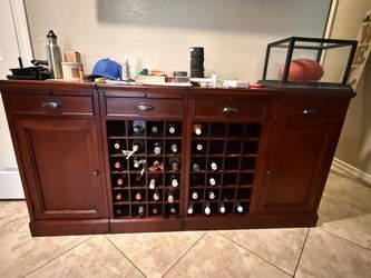 Pottery Barn Bar Buffet with Double Wine Rack, in dark chestnut color, no dents/dings, pick up asap!