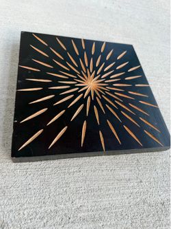 Vintage Mid Century Modern Hand-Carved Wooden Wall Art Panel – Starburst Design – 8” x 8”