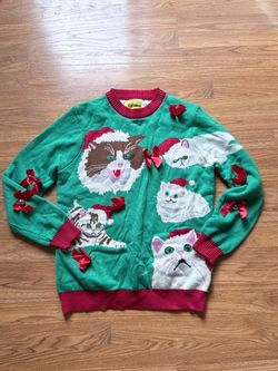 Ugly Christmas Cat Sweater with Bells