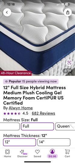 12’ Full size Hybryd mattress