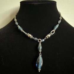 Beautiful Necklace With Blue Glass Pendant 