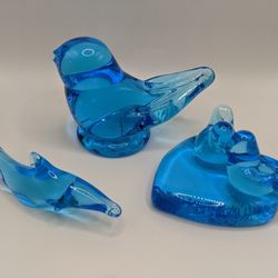 *EACH* Vtg Blue Blown Glass Figurine Bird/ Dolphin