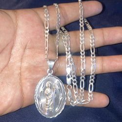 925 Silver San Judas 20-22 inch ,Cadena de plata 925 San Judas
