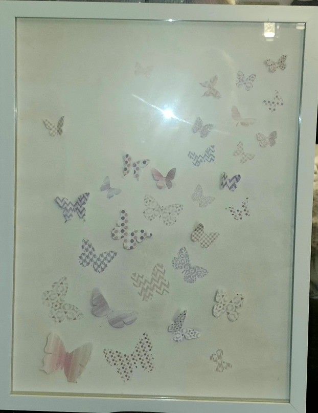 3D butterfly paper framed art in soft pastel pink and purple