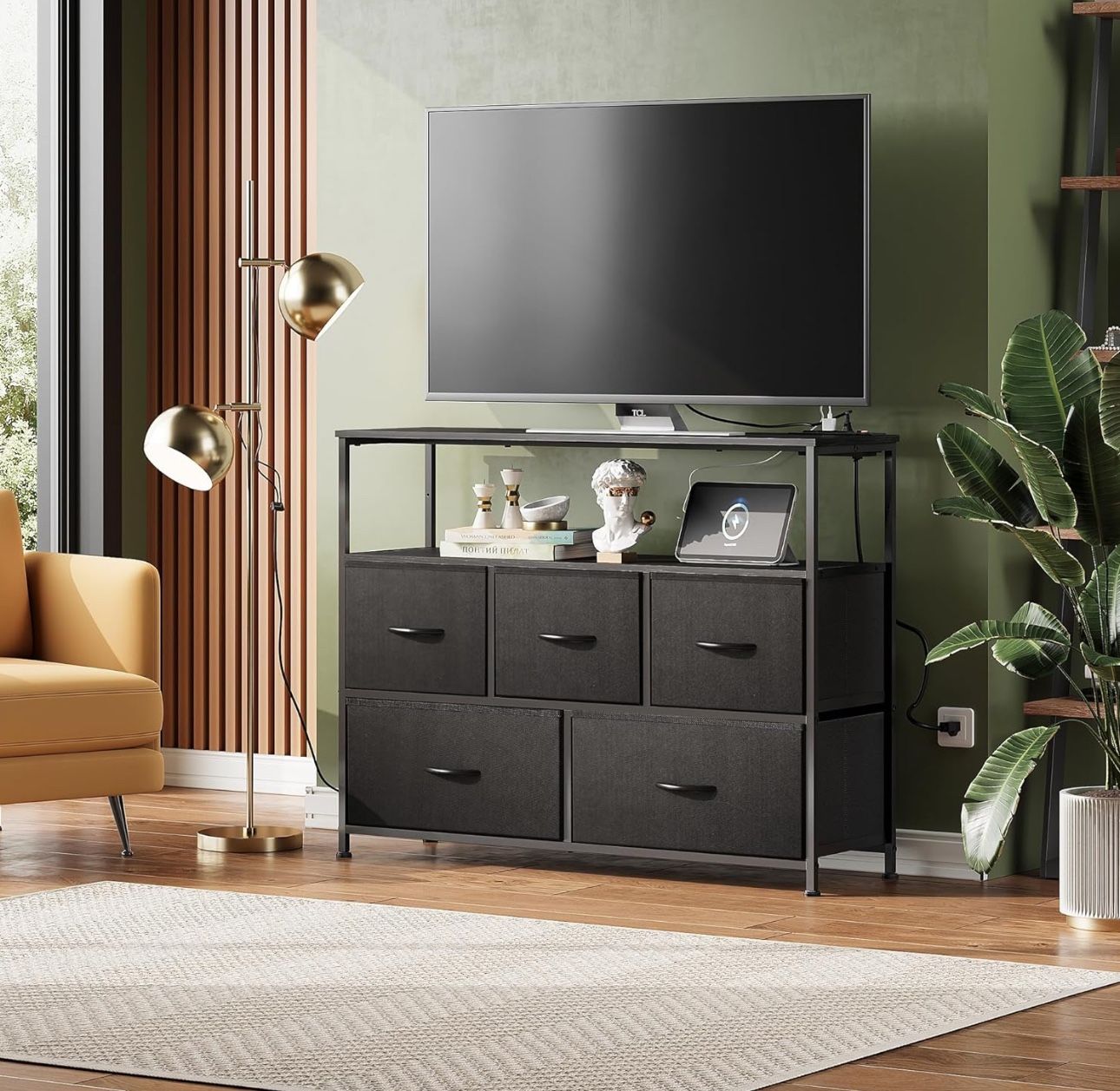 Dresser / TV Stand / Entertainment Center With Shelves And Outlet