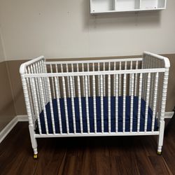 Children Crib White Wooden With Wheels 