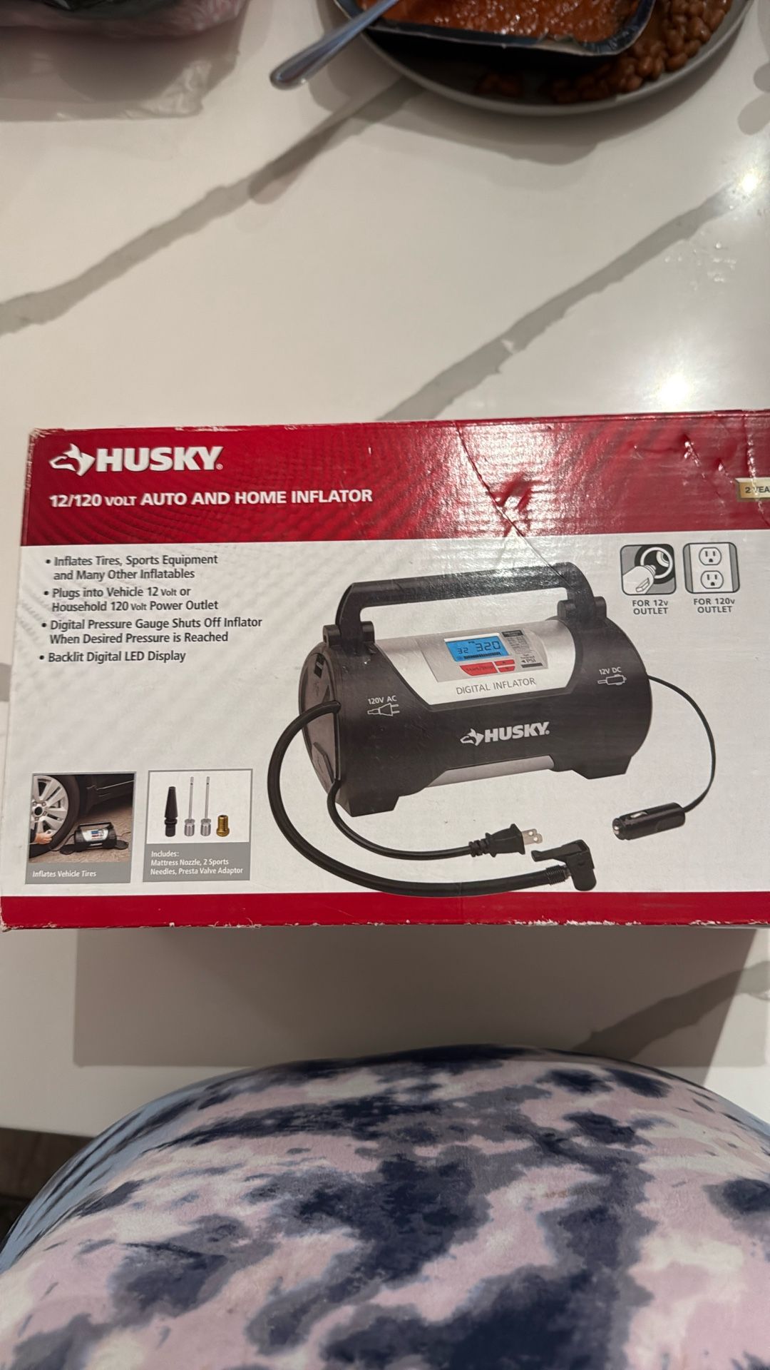 HUSKY 12/120 VOLT HOME AND AUTO INFLATOR NEW